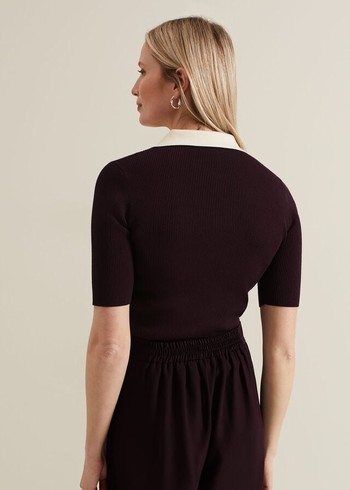 Phase Eight Rosie Tipped Collar Knitwear Burgundy USA | 9741560-AX